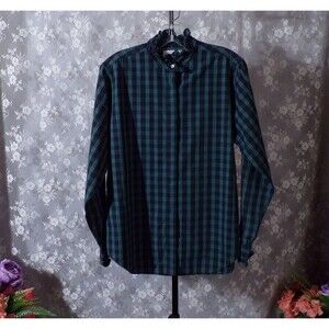 Vintage 90s Blouse 1990s Holiday Plaid Ruffle Collar Victorian Prairie Size M